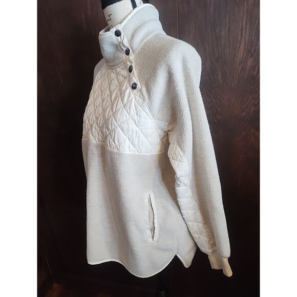 Abercrombie & Fitch Asymmetrical Snap jacket Fleece womens medium gray ivory - Picture 2 of 7